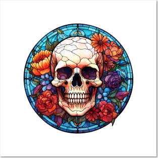 Stained Glass Floral Skull #1 Posters and Art